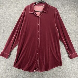 Soft Surroundings Blouse Top XL Purple Velvet Button Up Lagenlook Fairy Grunge
